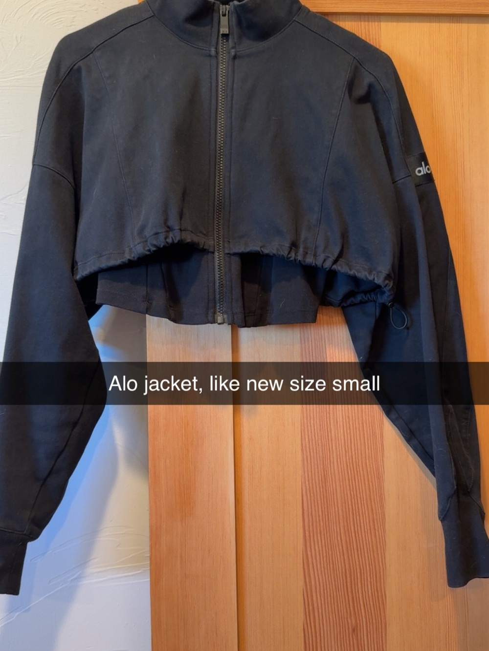 ALO Yoga Black Cropped Drawcord Bomber Jacket